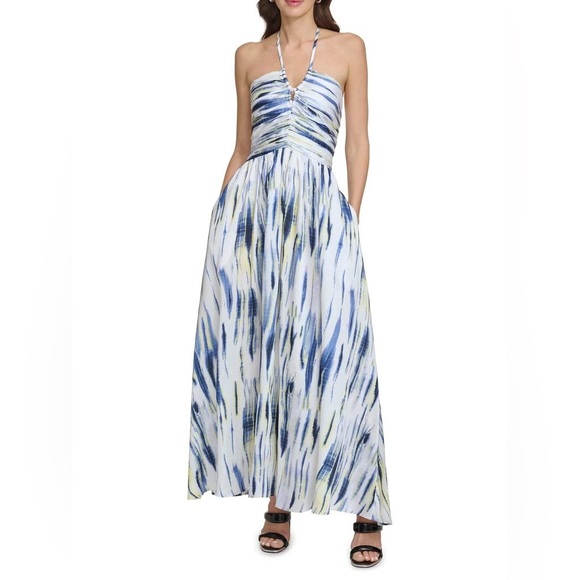Dkny Dresses & Skirts - DKNY Blue, White & Yellow Halter Maxi Dress